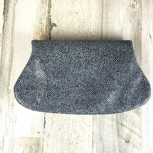 Lauren Merkin Women’s Blue White Pebbled Speckled Leather Designer Clutch Bag4 - Picture 2 of 5
